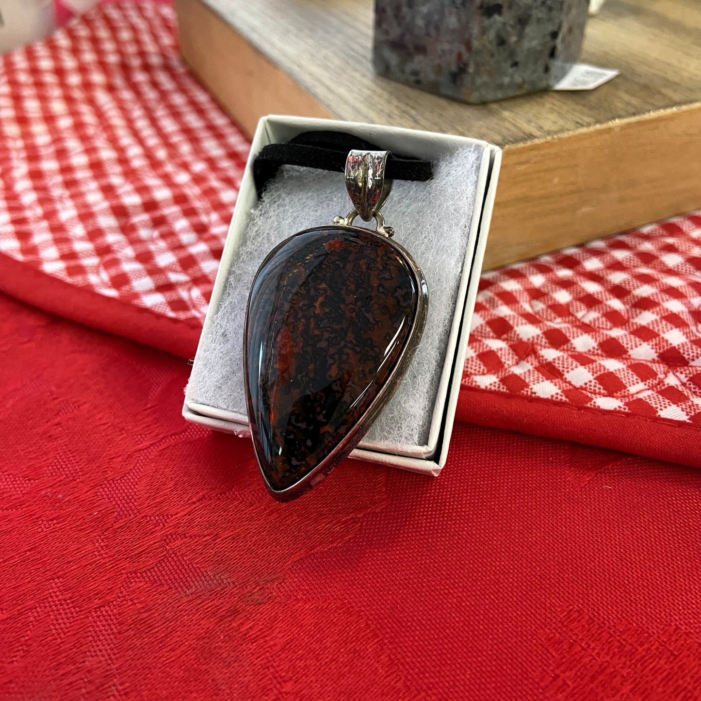 Red Jasper Pendant with Black Suede Cord