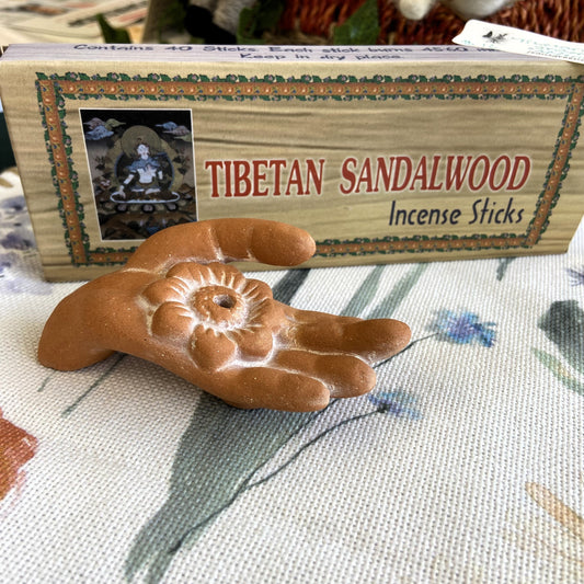 Offering Hands Incense Holder with Tibetan Sandalwood Incense